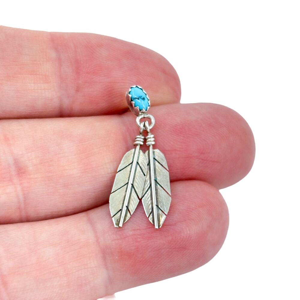 SINGLE  Southwest Turquoise Feather Dangle Earring | Vintage Sterling Silver 925